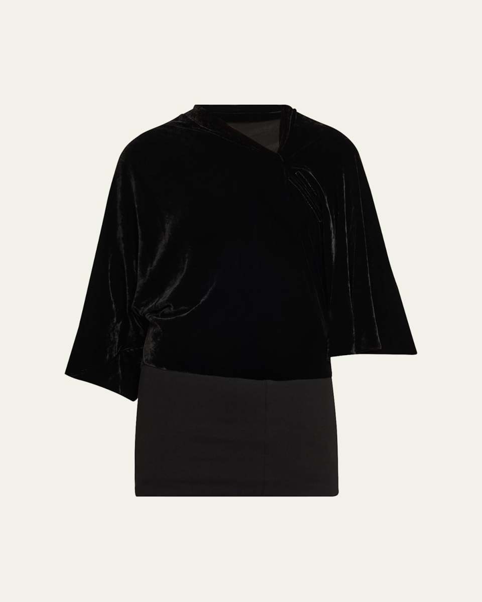 3/4-Sleeve Draped Crepe Top